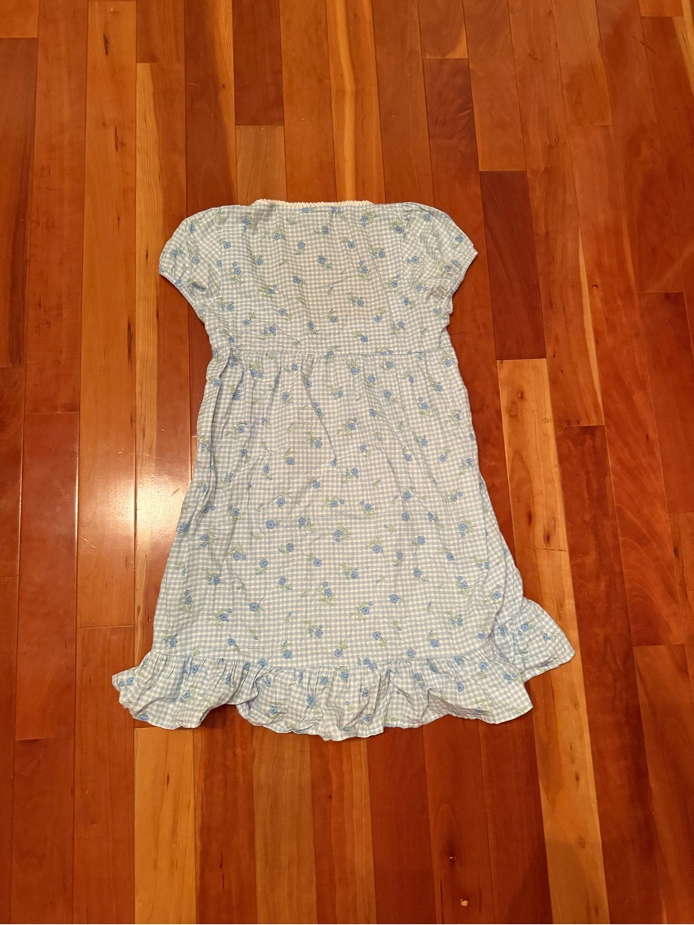 Motel Rocks Light Blue Gingham Floral Puff-Sleeve Babydoll Dress - Picture 8 of 8